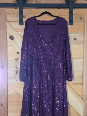 BloomChic Purple Long Sleeve Sequin Wrap Dress